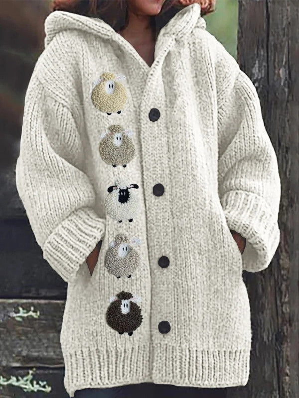 Cardigan à capuche en laine de shearling coloré