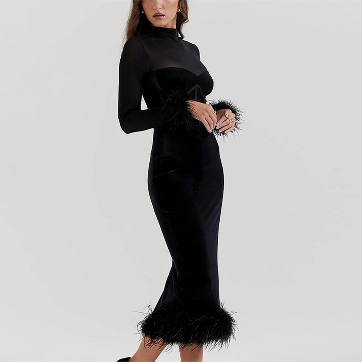 Kelly - Élégante robe midi en plumes