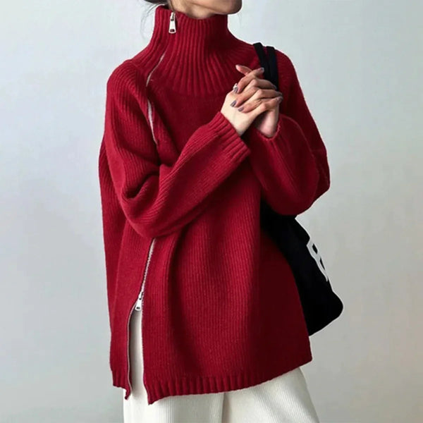 Karen - Pull col montant uni rouge