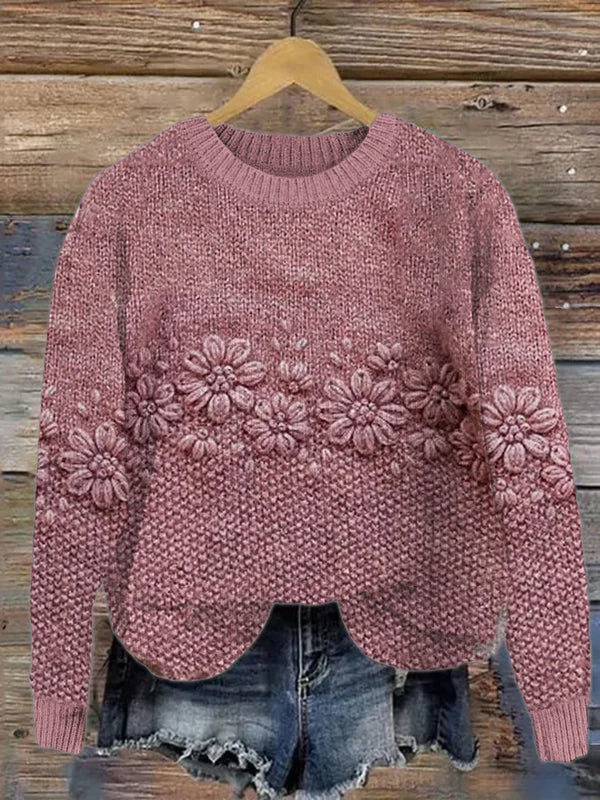 Pullover in tricot douillet con motivo jacquard floreale Daisy