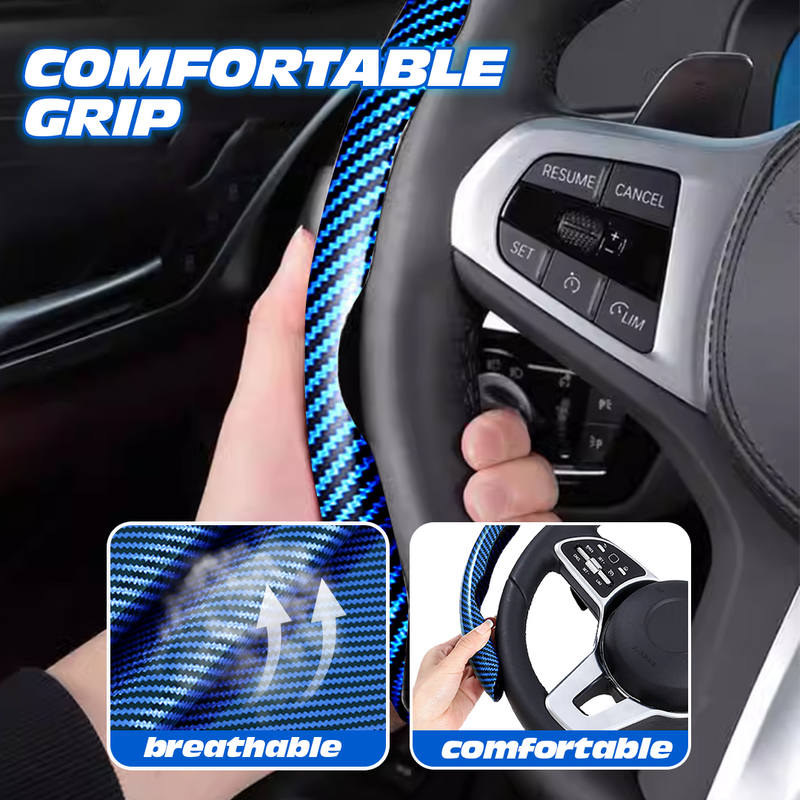 Samez Carbon Fiber Silicone Anti-Slip Car Steering Wheel Cover Universal Fit