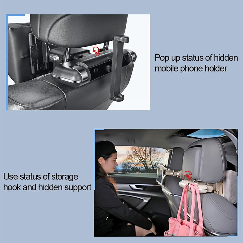 3-in-1 Ergonomic Design Breathable Adjustable Memory Foam Car Headrest with Phone Holder and Storage Hook