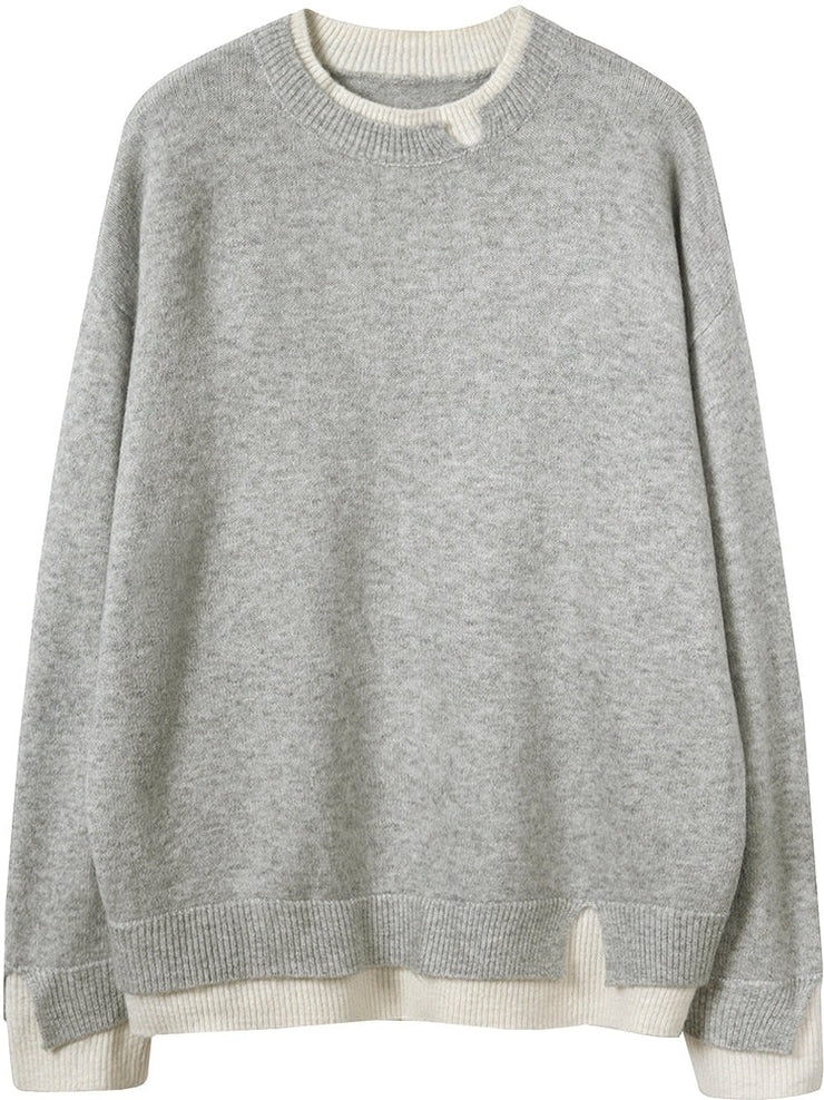 Pull grigio e bianco à manches longues et coupé oversize