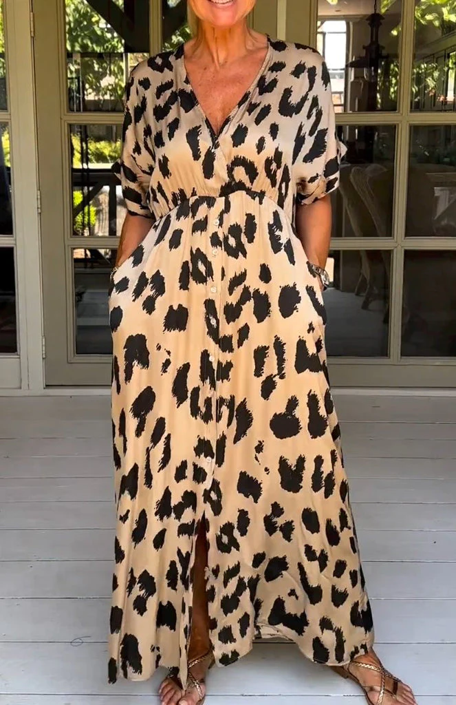 Robe maxi col Vléopard sauvage