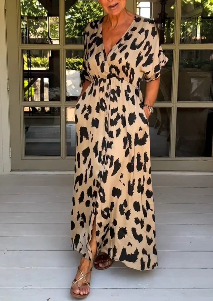 Robe maxi col Vléopard sauvage