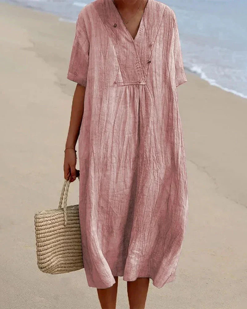 Chloé - Robe à col en V de couleur unie avec demi-manches 