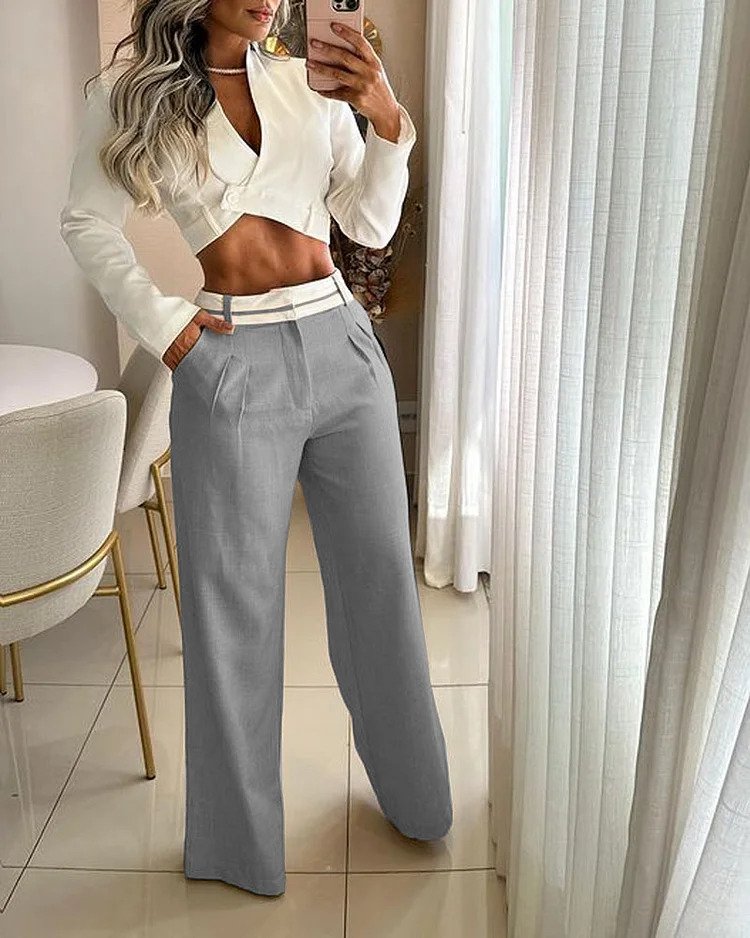 Ensemble deux pièces - Top e pantalon à revers Fashion