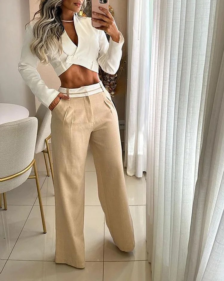 Ensemble deux pièces - Top et pantalon à revers Fashion