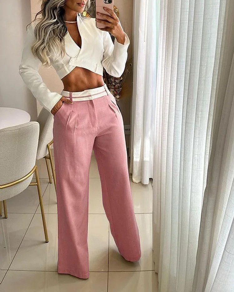 Ensemble deux pièces - Top e pantalon à revers Fashion