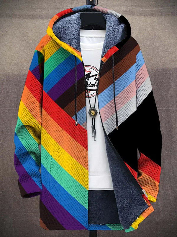 Samuel - Rainbow Pride Art Cardigan à manches longues et épaisses avec imprimé polaire unisexe décontracté Rainbow Pride Art